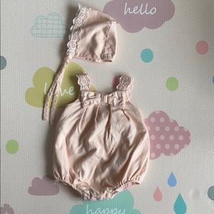 Peach Romper and Bonnet Set 6-9M